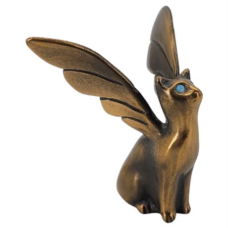 Signed Honeck Miniature Bronze Winged Cat Figurine
