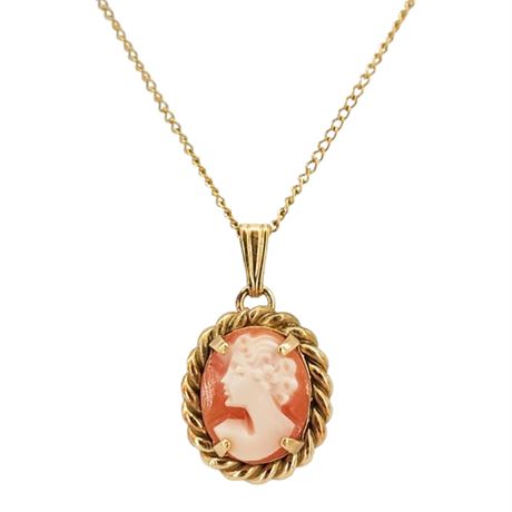Vtg B. DAVID Gold Filled Carved Shell Cameo Pendant in Original Box