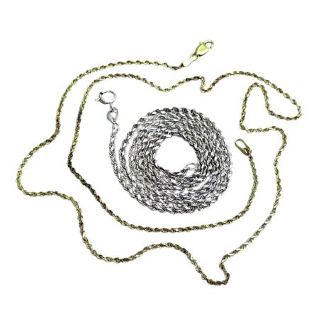 925 Chain Necklace Lot of 2 ~ Sterling Vermeil & Silver Rope Twist