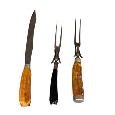 Horn Handle Knife and Meat Forks