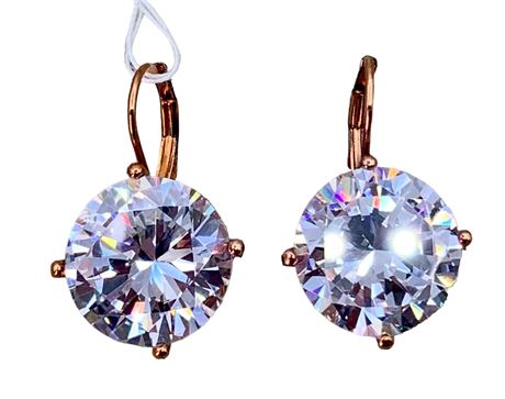 NEW 17 CTW Rose Gold over Sterling Simulated Diamond Solitaire Earrings