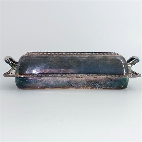 Vintage Crescent Silverplate Covered Butter Dish with Handles – Rope Edge Design