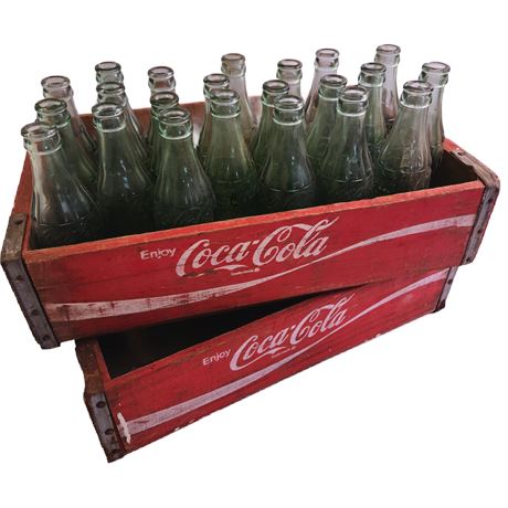 Vintage Coca-Cola Wood Advertising Crates With Bottles