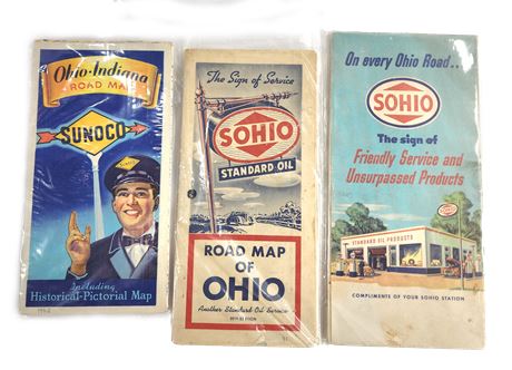 Lot of 1940's Ohio Road Maps Gas Station Automobile Ephemera