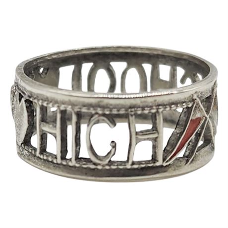 Vintage Sterling Silver "HIGH SCHOOL" Cut Out Band Ring, Sz 7