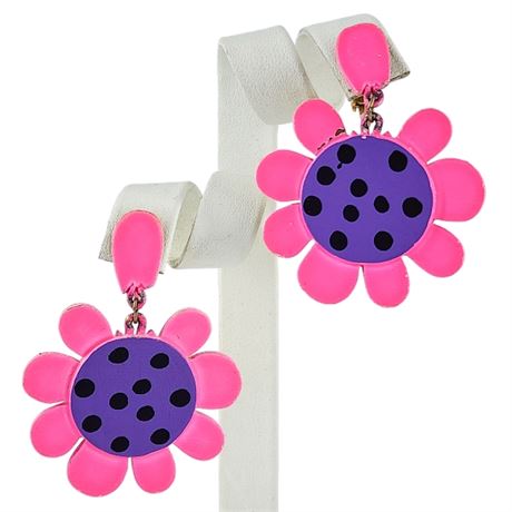 Vintage Day-Glo Flower Power Clip Earrings