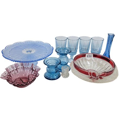 Large Colored Glass Dishware Lot