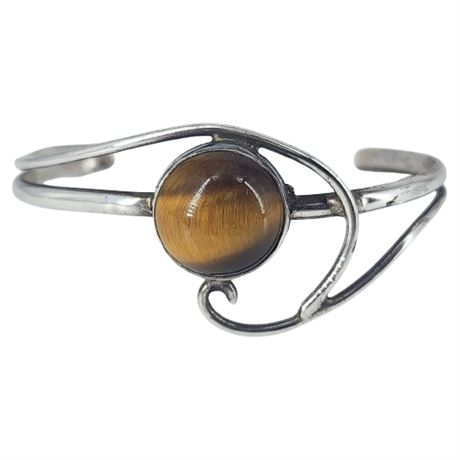 Signed Vintage Sterling Silver Tiger's Eye Cuff Bracelet