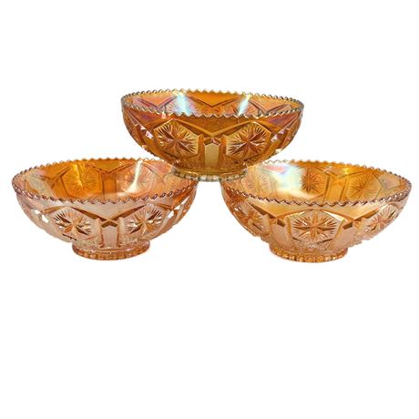 Lot of 3 Vintage Imperial Marigold Carnival Glass “Star & Fire” Bowls