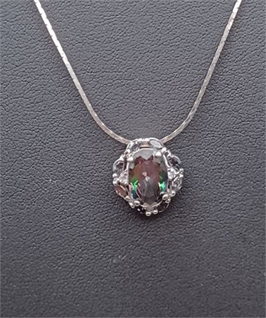 Sterling Aurora Borealis rhinestone necklace 18 in 5.56 G