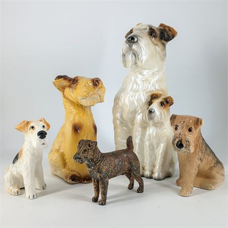 Lot of 5 Vintage Dog Figurines – Wire Fox Terrier & Airedale Collection