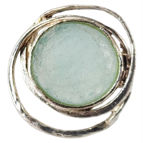 Sterling Silver Roman Glass Ring, Sz 7.25