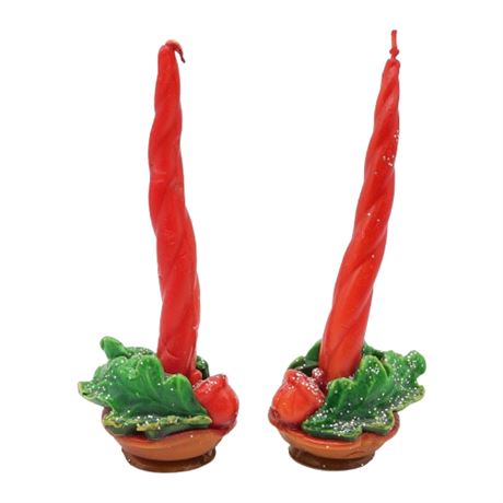 Vintage Gurley Candle Co. Molded Base Twisted Taper Candles, Pair of 2, Flawed