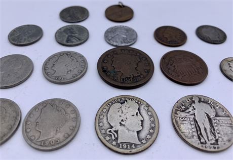 17 Antique - Vintage US Silver & Copper Coins, Mercury, Barber, Standing Liberty