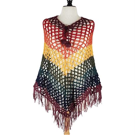 Vintage Hand Crocheted Rainbow Cape/Poncho