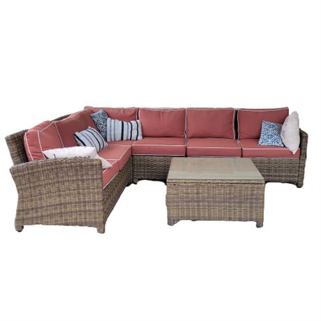 Dalton Wicker Outdoor Sectional Set w/ Red Cushions