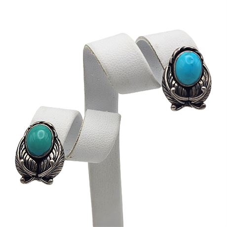 Southwestern Sterling Silver Turquoise Clip Earrings