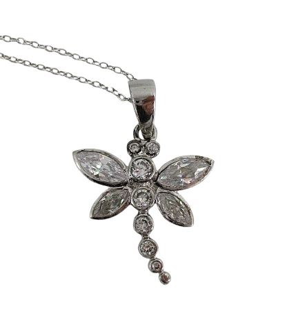 Sterling Silver DRAGONFLY Crystal Pendant Necklace