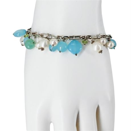 Artisan Made Sterling Silver, Aventurine & Freshwater Pearl Bracelet