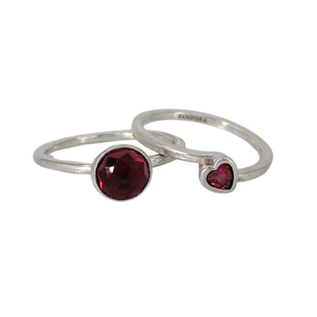 2 PANDORA 925 Rings ~ Ruby Droplet & Tilted Red Heart ~ 3gr