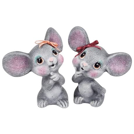 Pair Vintage Hand Painted Ceramic Cutesy Mice