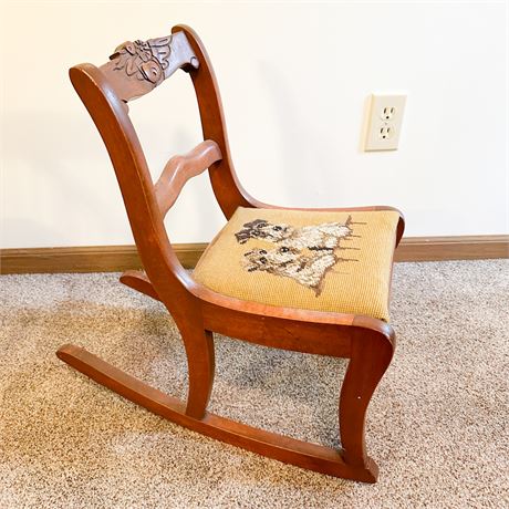 Vintage Childs Rocker with Cross Stitched Seat