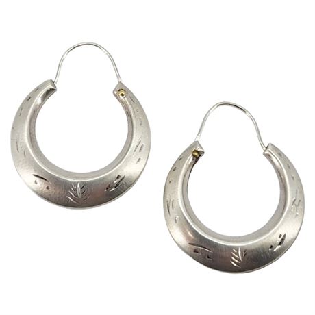 Vintage Sterling Silver Engraved Hollow Hoop Earrings