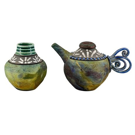 Handmade Mini Raku Pots, Signed and Dated by Artist Richella