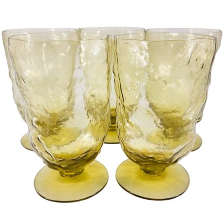 Vintage Lot of 5 Yellow Morgantown Crinkle Glass Tumblers