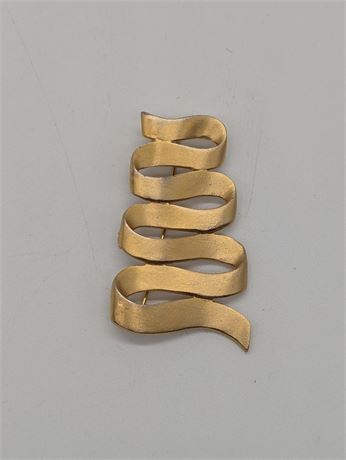M Jent Abstract Brooch Gold Tone Swirled Wavy Pin Vintage Signed
