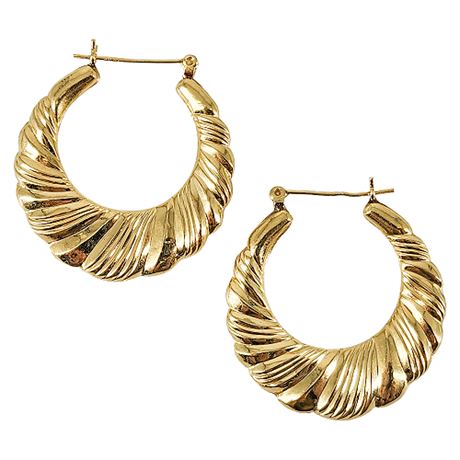 Vintage Signed SR 14K Gold Door Knocker Hoop Earrings