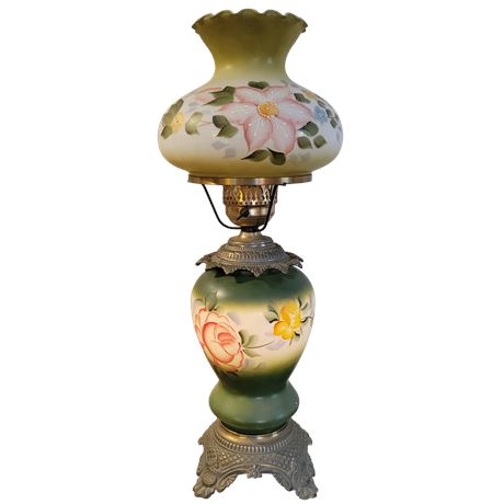 Antique Hand-Painted Floral Hurricane Table Lamp