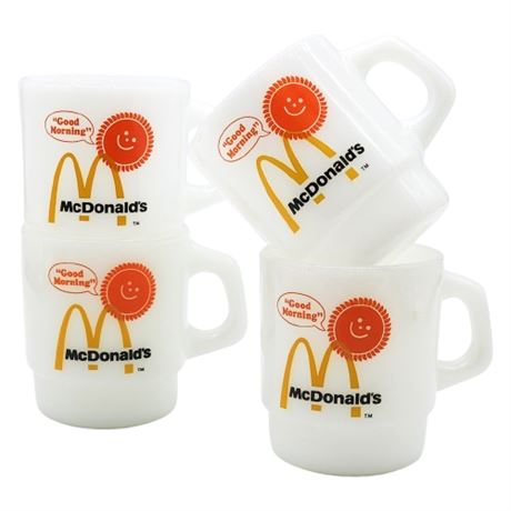 Vintage FIRE KING McDonald's Milk Glass Coffee Mugs, Set of 4