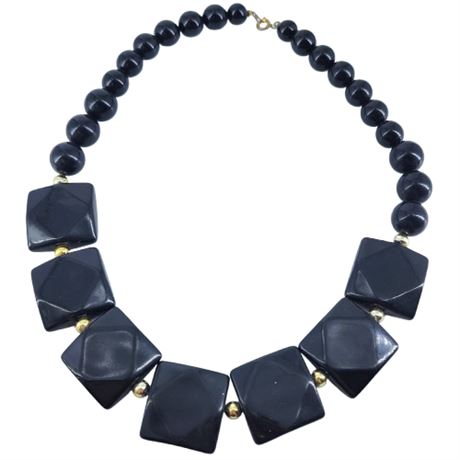 Vintage Black Plastic Beaded Necklace