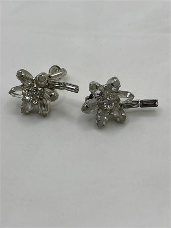 Unmarked Eisenberg, rhinestone and baguette, stem, flower earrings