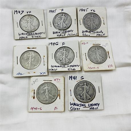 8 Walking Liberty Half Dollars
