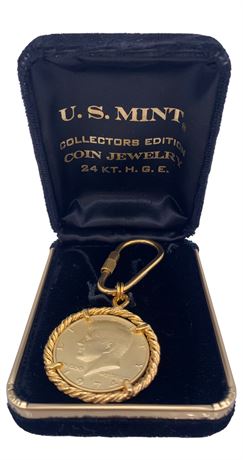 US Mint 1974 Kennedy Half Dollar 24k Plated Coin Keychain