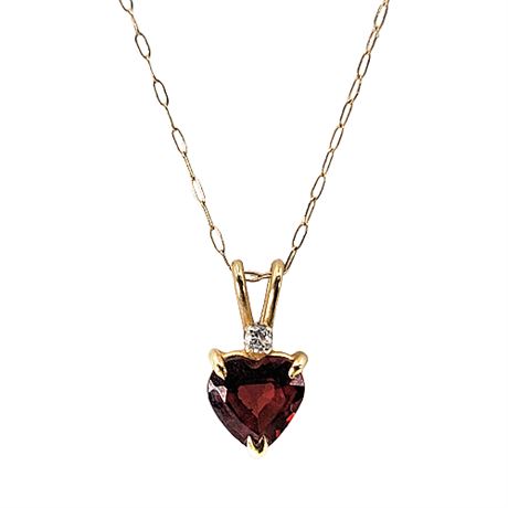 14K Gold Garnet Heart Pendant Necklace