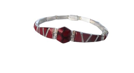 VTG Red Jasper Sterling Silver Mexico Panel Bracelet