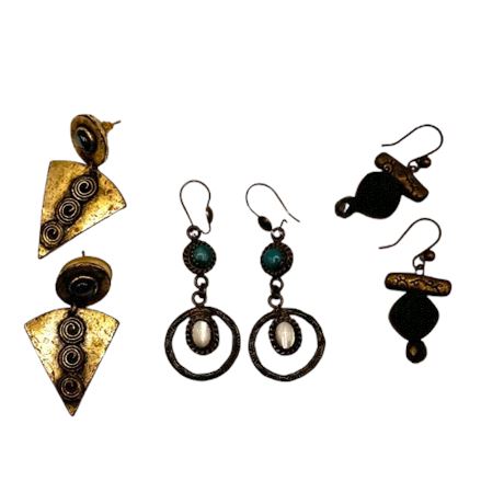 Triangles, Turquoise with Mother of Pearl, Disk Earrings