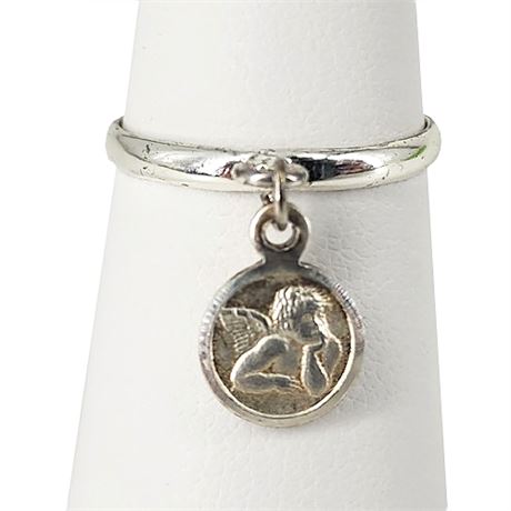 Signed Vintage SUNSTONE IMPORTS Sterling Silver Cherub Ring, Sz 7