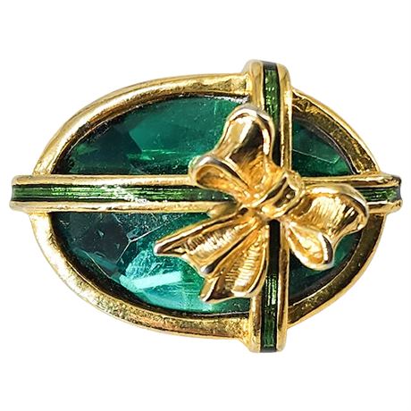 Vintage Green Rhinestone Package w/ Bow Brooch