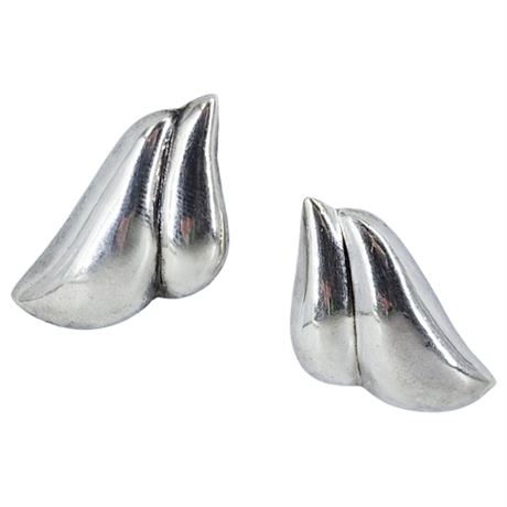 Vintage Sterling Silver Hollowware Wave Earrings