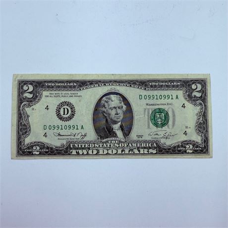 Serial #09910991 $2 Bill