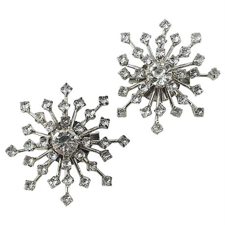 Pair Vintage Rhinestone Burst Brooches