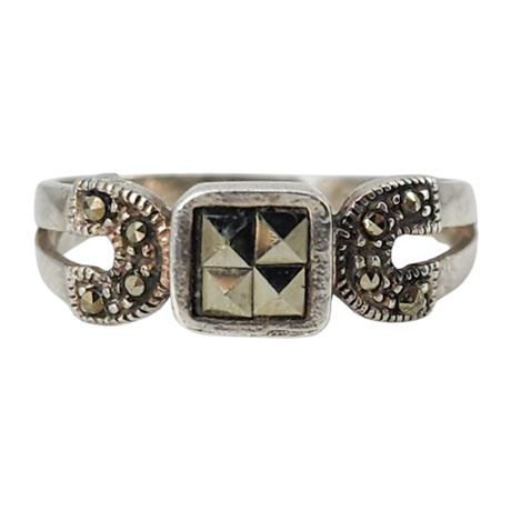 Vintage Sterling Silver Marcasite Ring, Sz 6.75