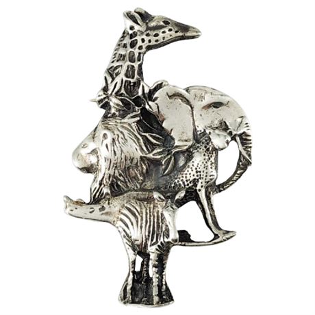 Vintage Sterling Silver Safari Animals Brooch