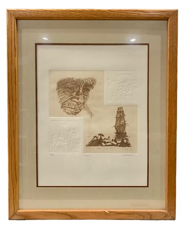 Numbered 306/400 Curtis Hooper “America” Embossed Paper Litho, Framed