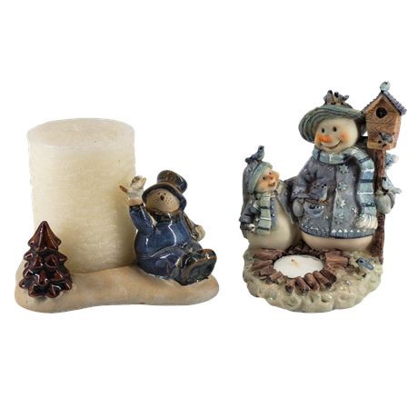 Snowmen Candle Holders - Lot of 2