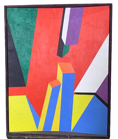 Mid Century Modernist Abstract Student Artist Oil on Board